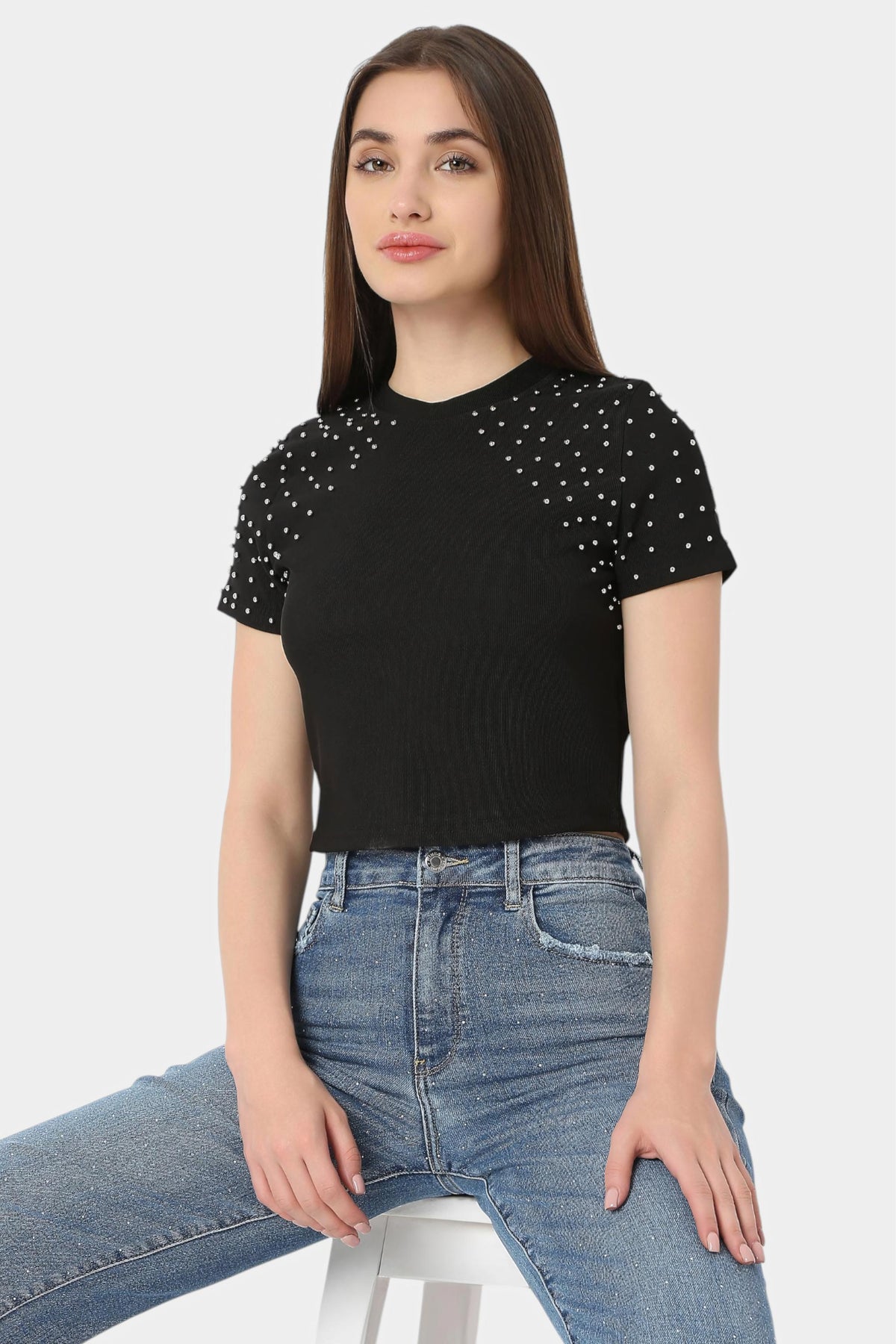 Pearl Embellished Crop Top