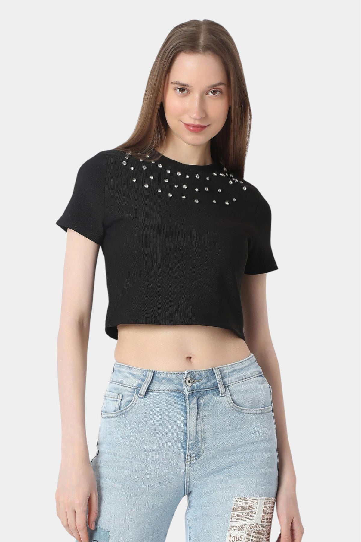 Crystal Embellished Crop Top