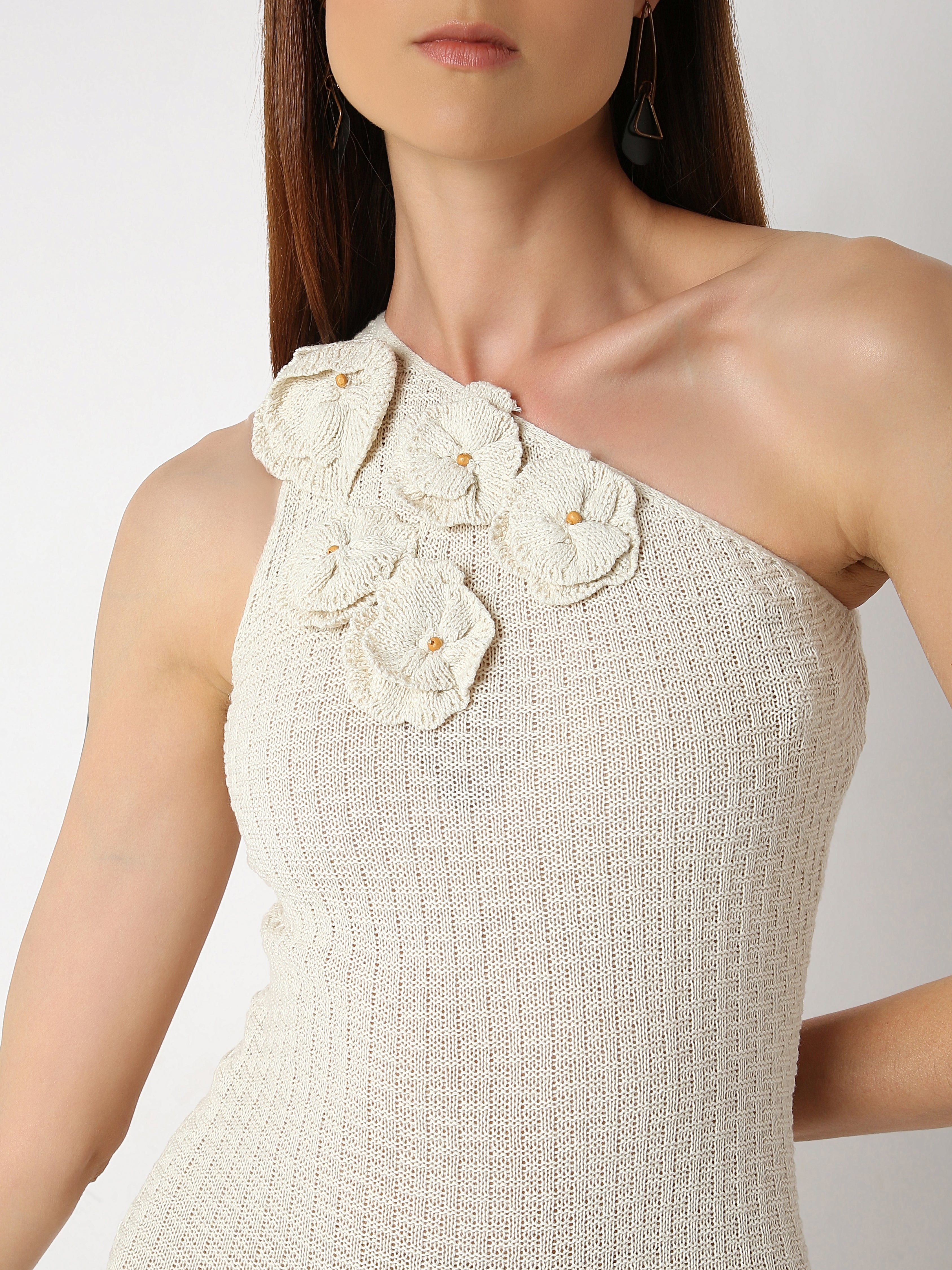 Women's One-Shoulder Mini Dress with Floral Accent