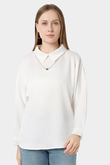 Collared Top with Necklace Detail