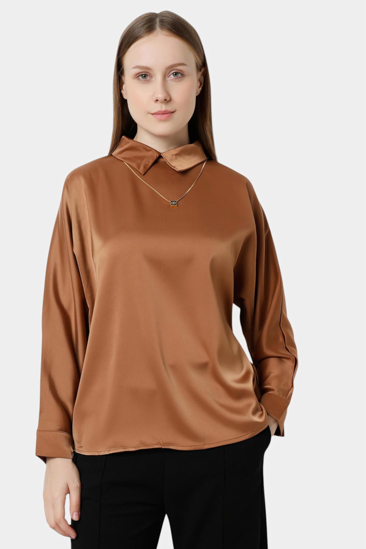 Collared Top with Necklace Detail
