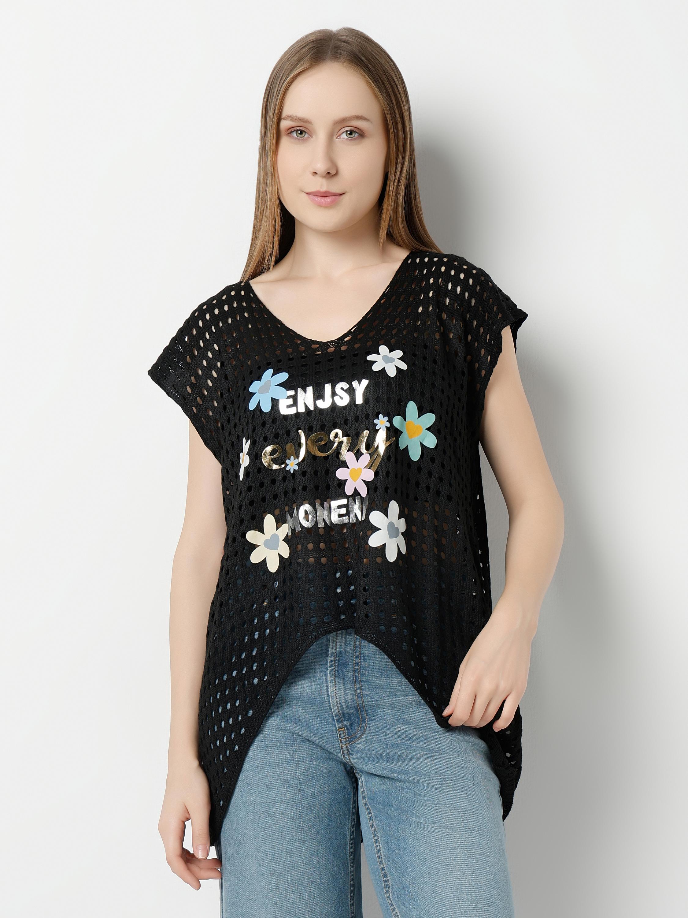 Floral Graphic Mesh Knit Top