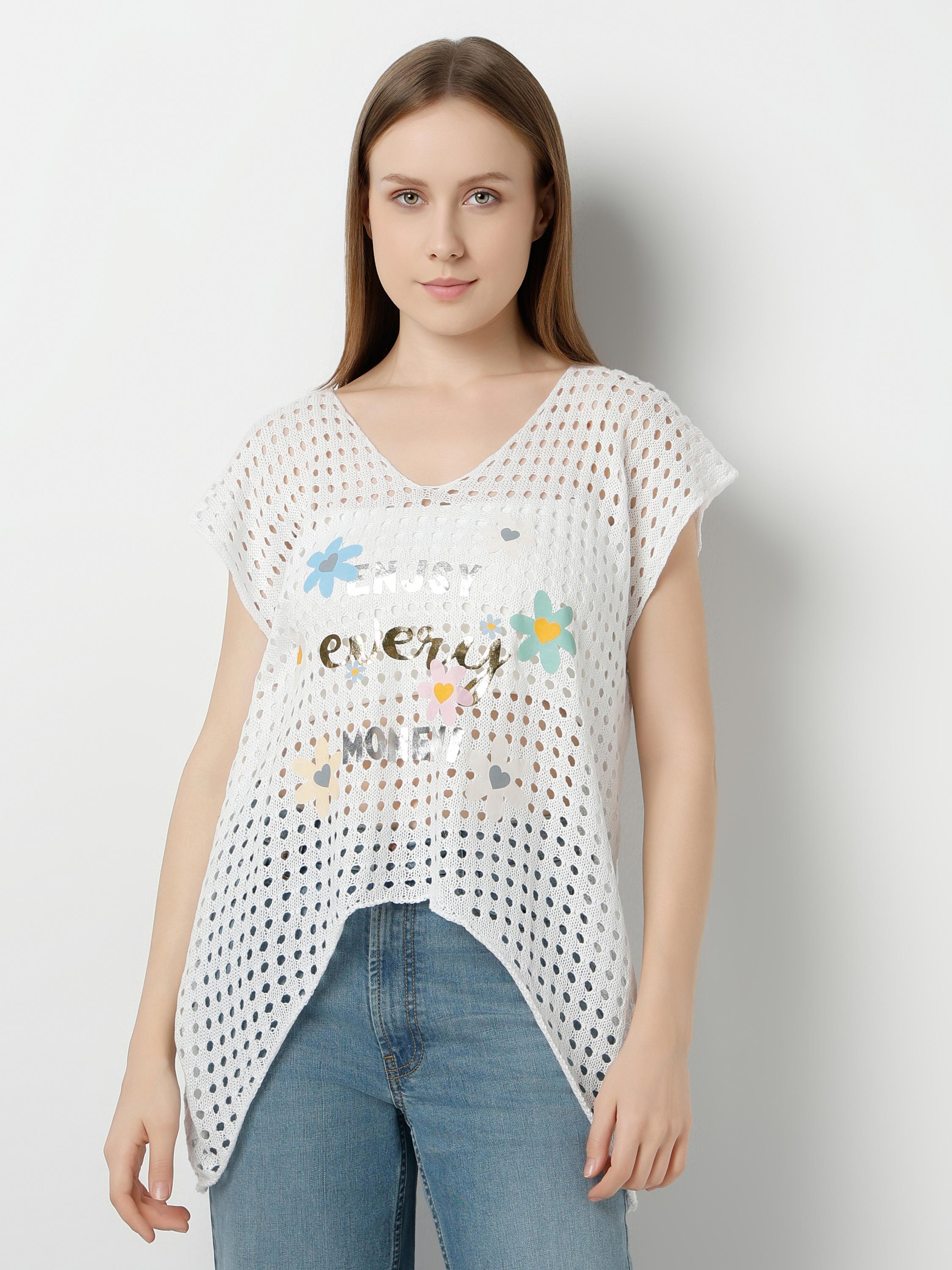 Floral Graphic Mesh Knit Top
