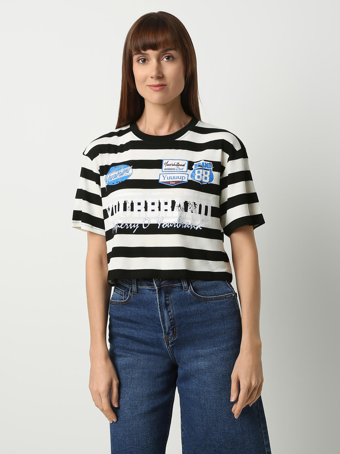 Graphic Striped Crop Tee
