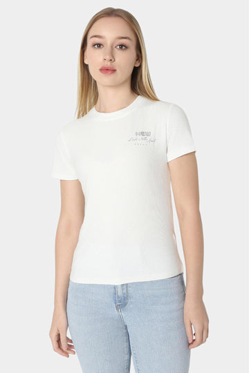 Ribbed Slim Fit T-Shirt with Chest Print