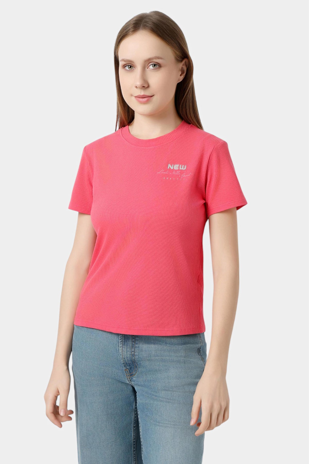 Ribbed Slim Fit T-Shirt with Chest Print