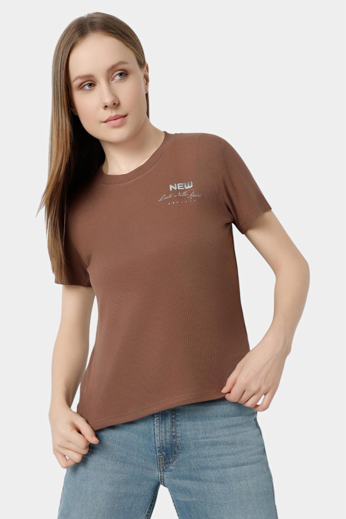 Ribbed Slim Fit T-Shirt with Chest Print
