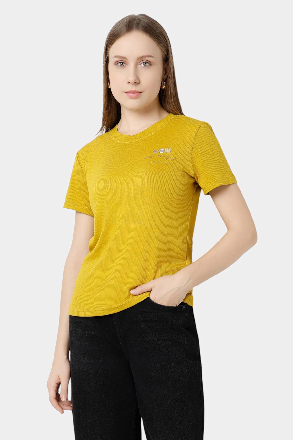 Ribbed Slim Fit T-Shirt with Chest Print