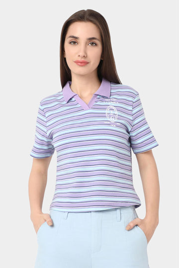 Striped Polo T-Shirt with Chest Print
