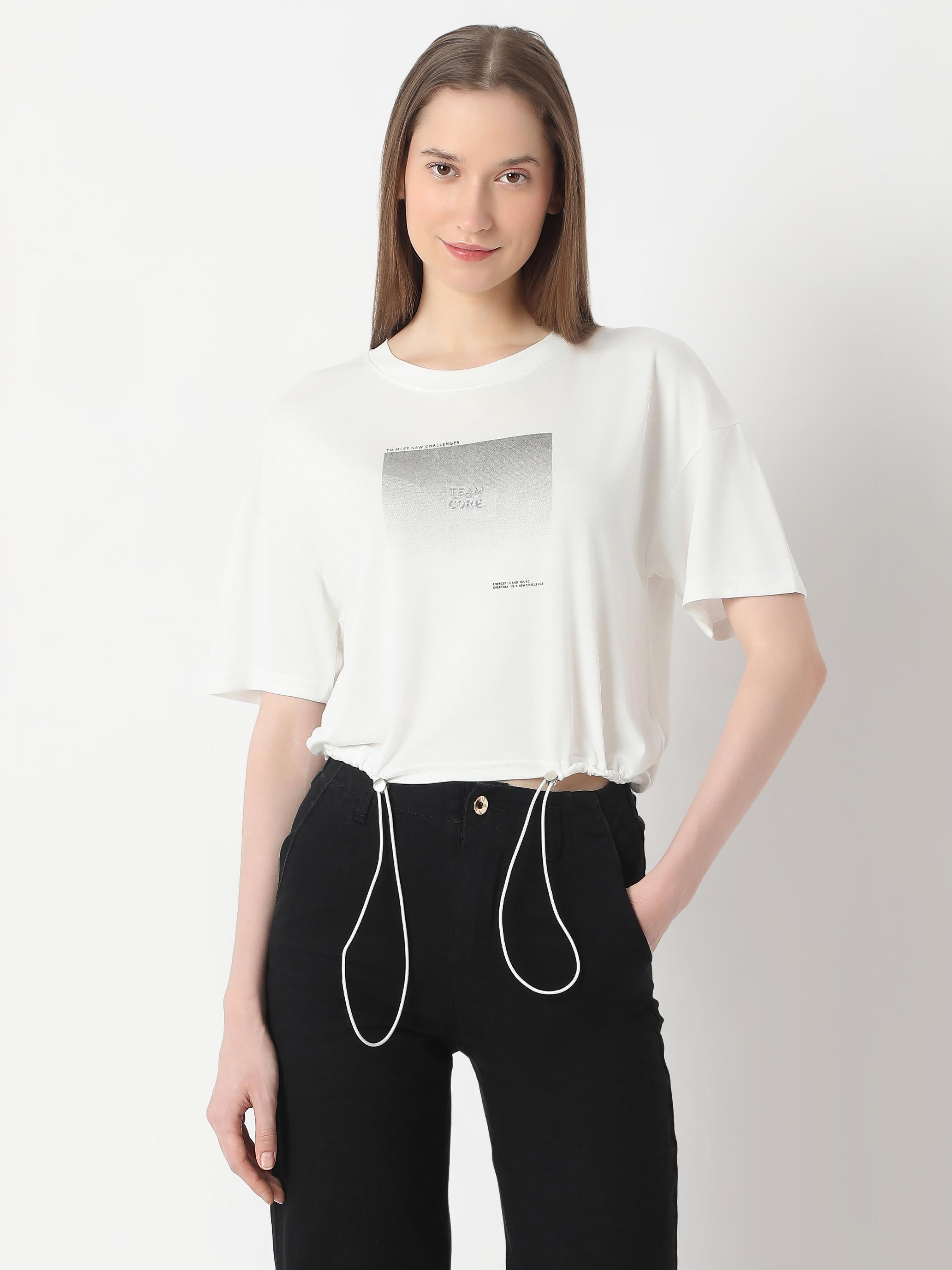 Team Core Graphic Drawstring Crop Tee