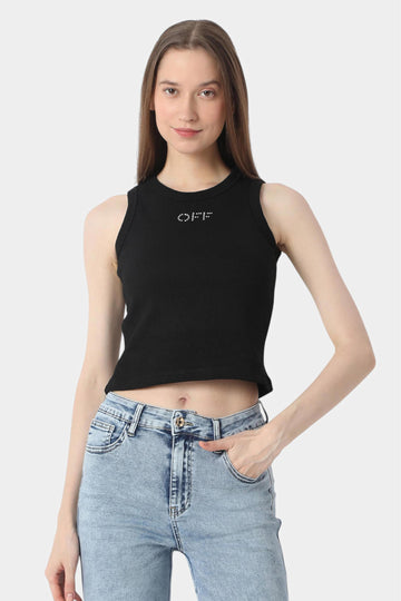Black Ribbed Racerback Crop Tank Top