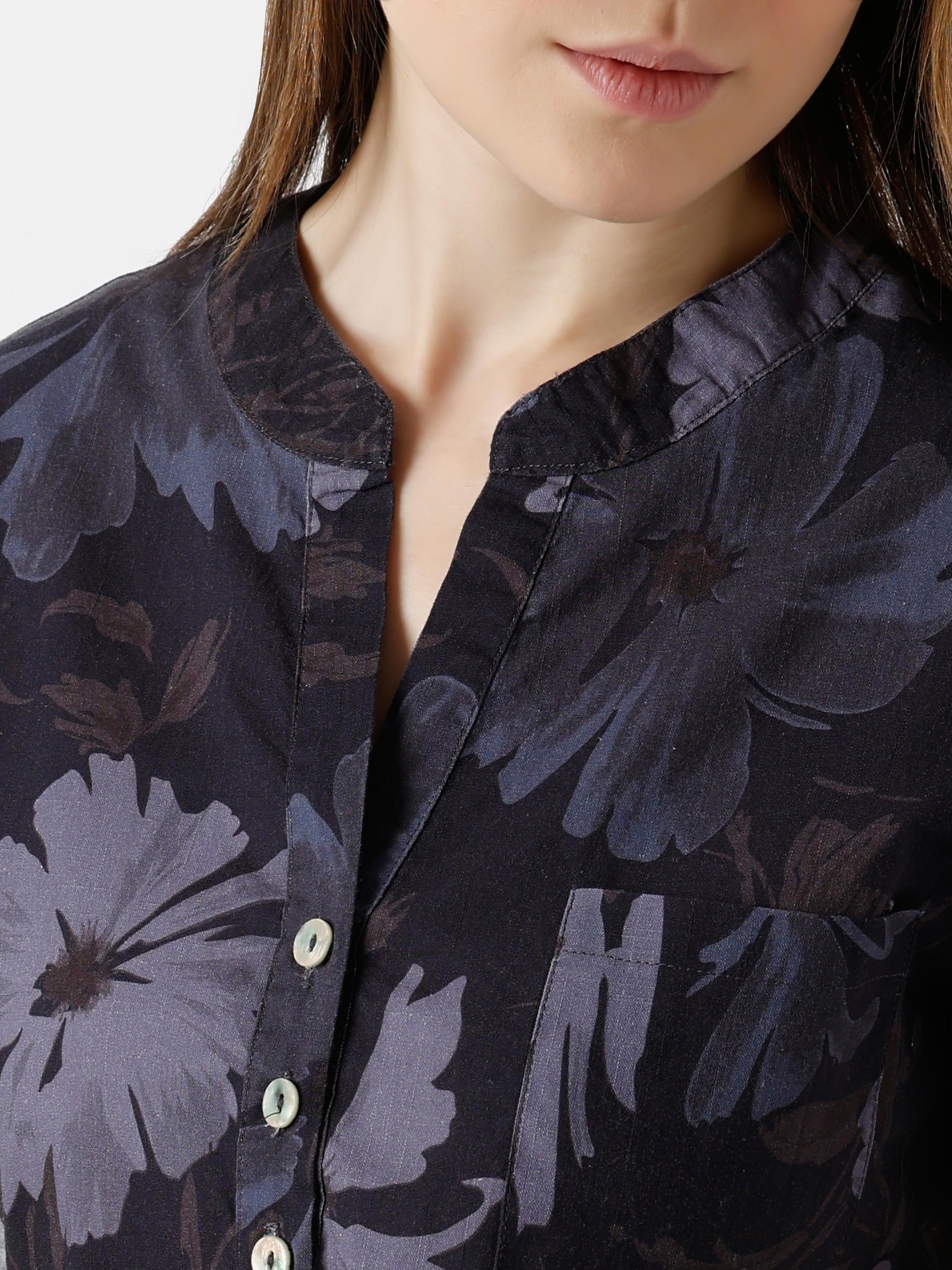 Floral Print Top with Contrast Rolled Cuffs