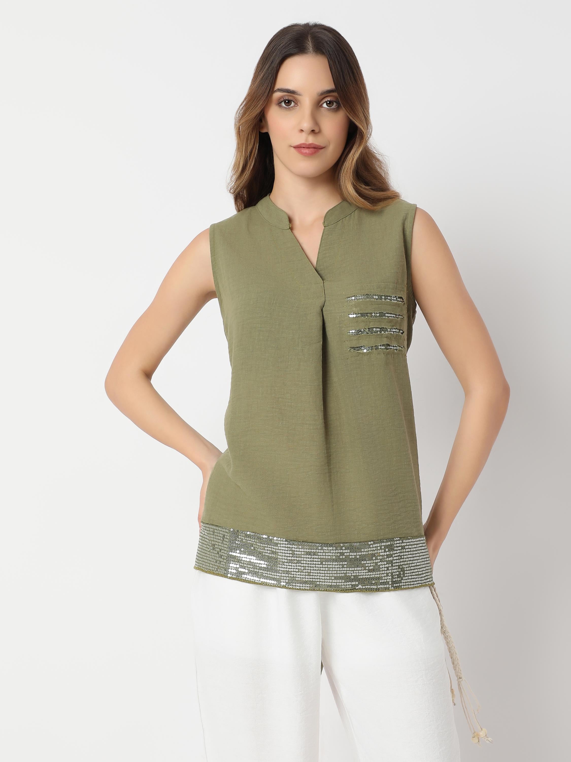 Sequin Detail Sleeveless Tunic Top