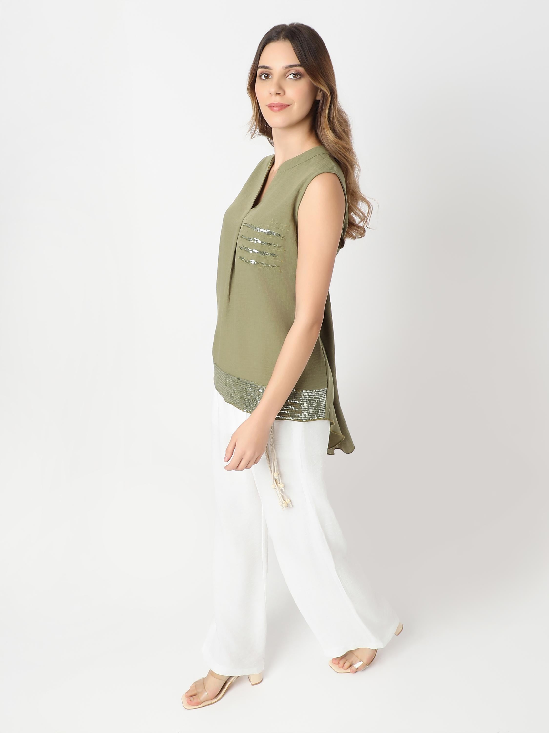 Sequin Detail Sleeveless Tunic Top