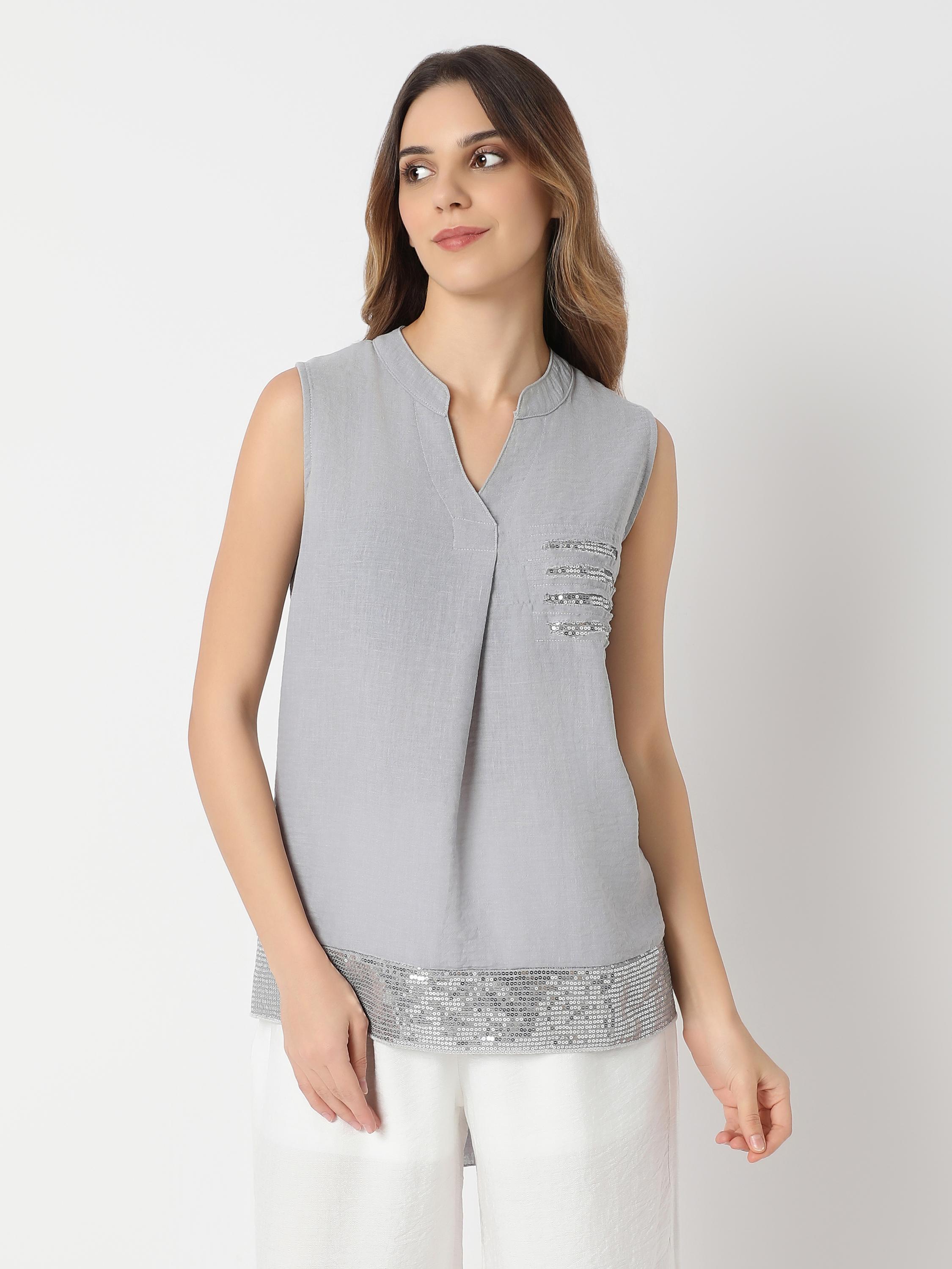 Sequin Detail Sleeveless Tunic Top