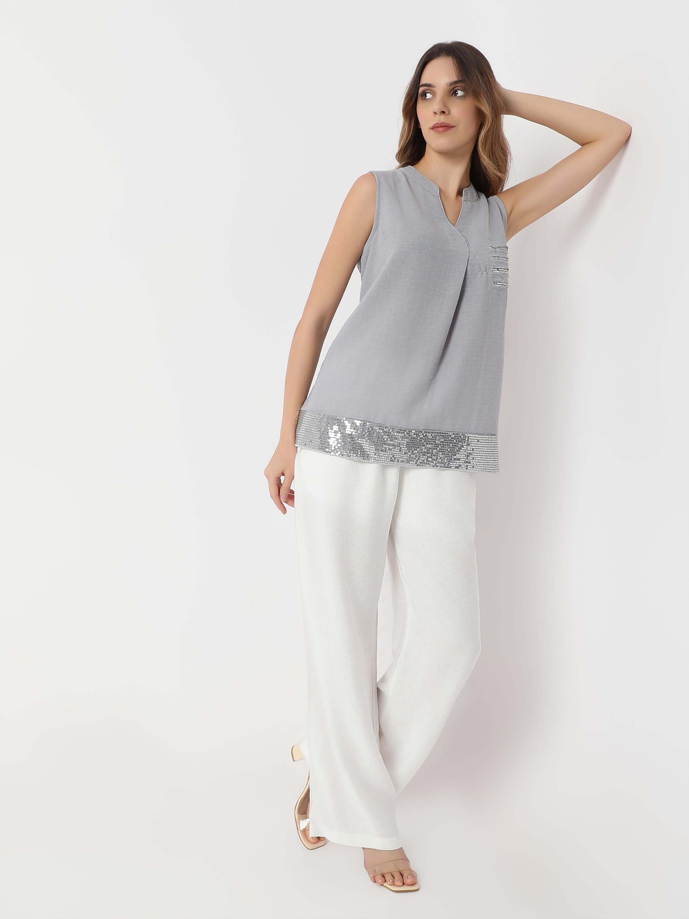 Sequin Detail Sleeveless Tunic Top