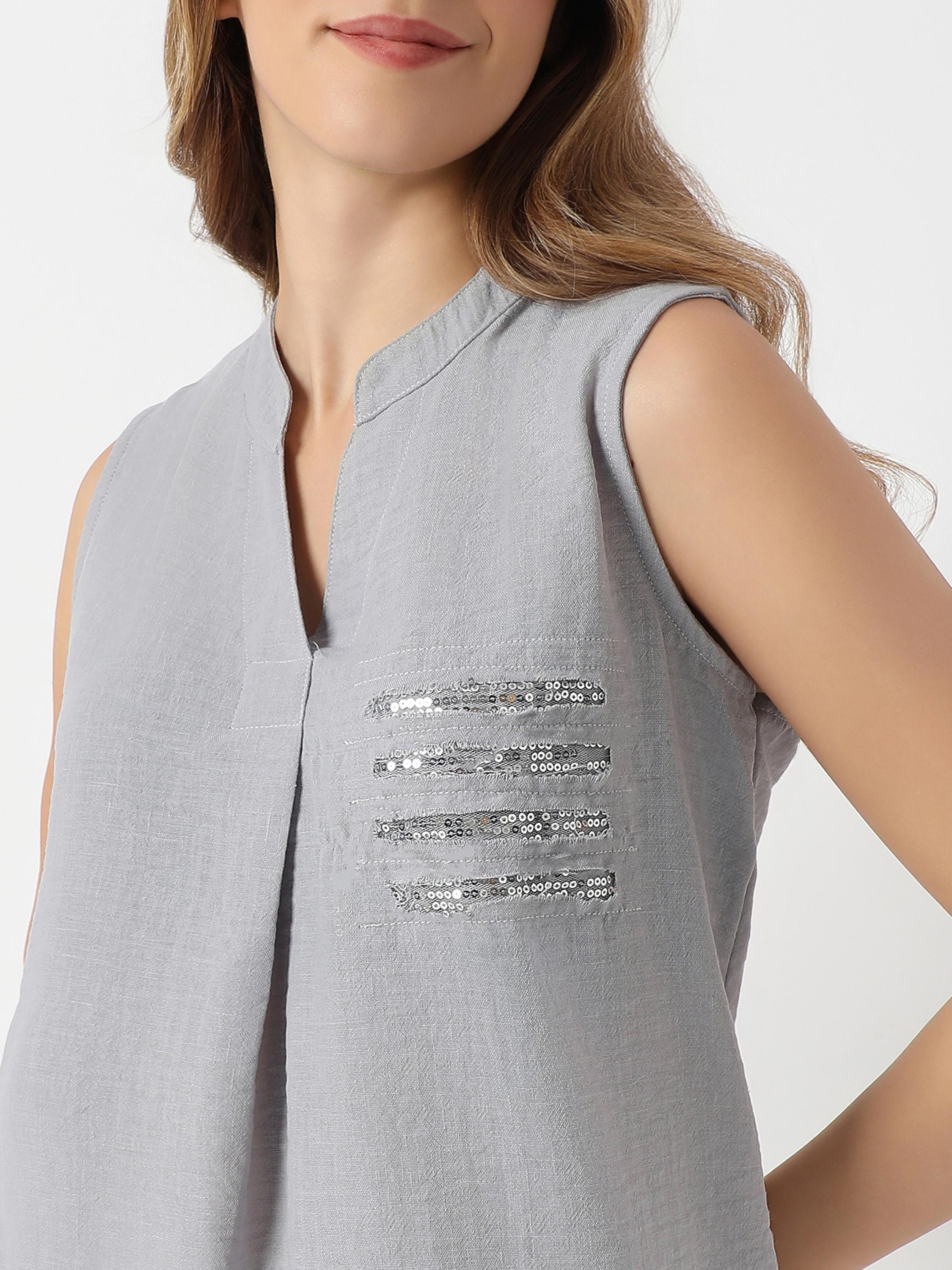 Sequin Detail Sleeveless Tunic Top