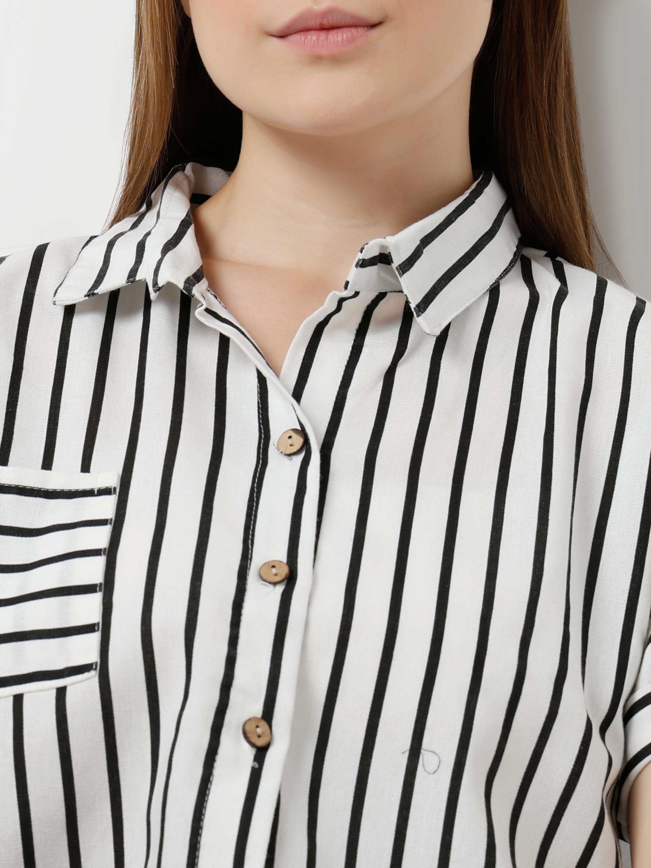 Stripe Crop Shirt with Cuban Collar