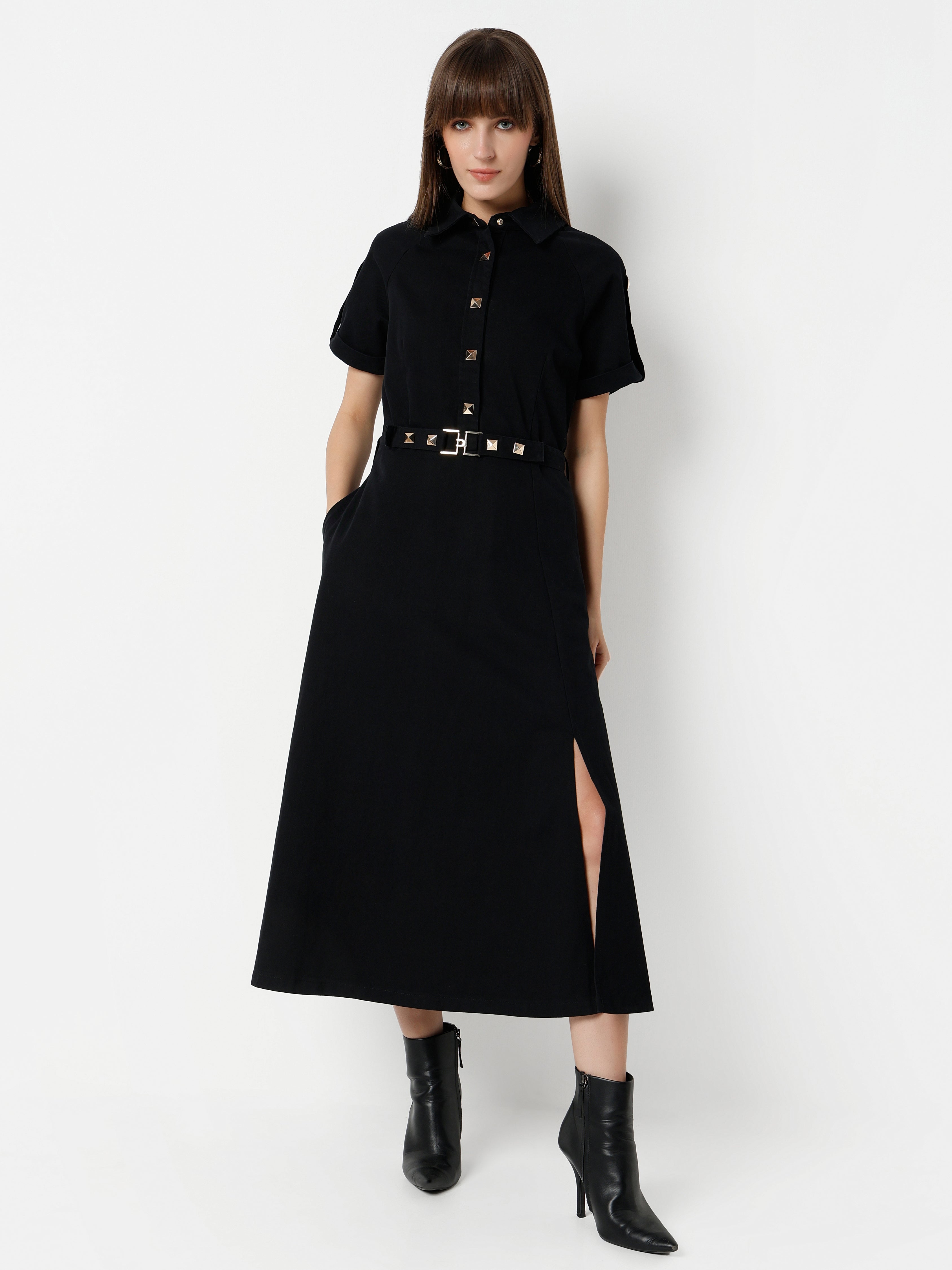 Women's Shirt Dress with Side Slit