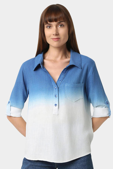 Blue Ombre Dip-Dye Popover Shirt Top