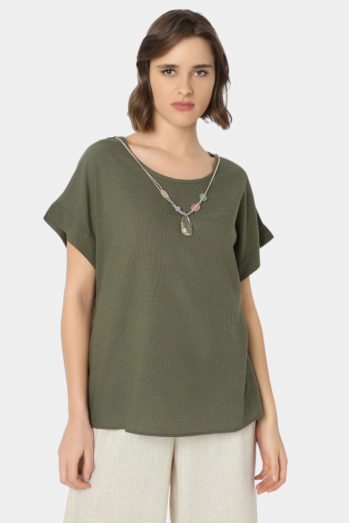 Relaxed Top with Beaded Necklace