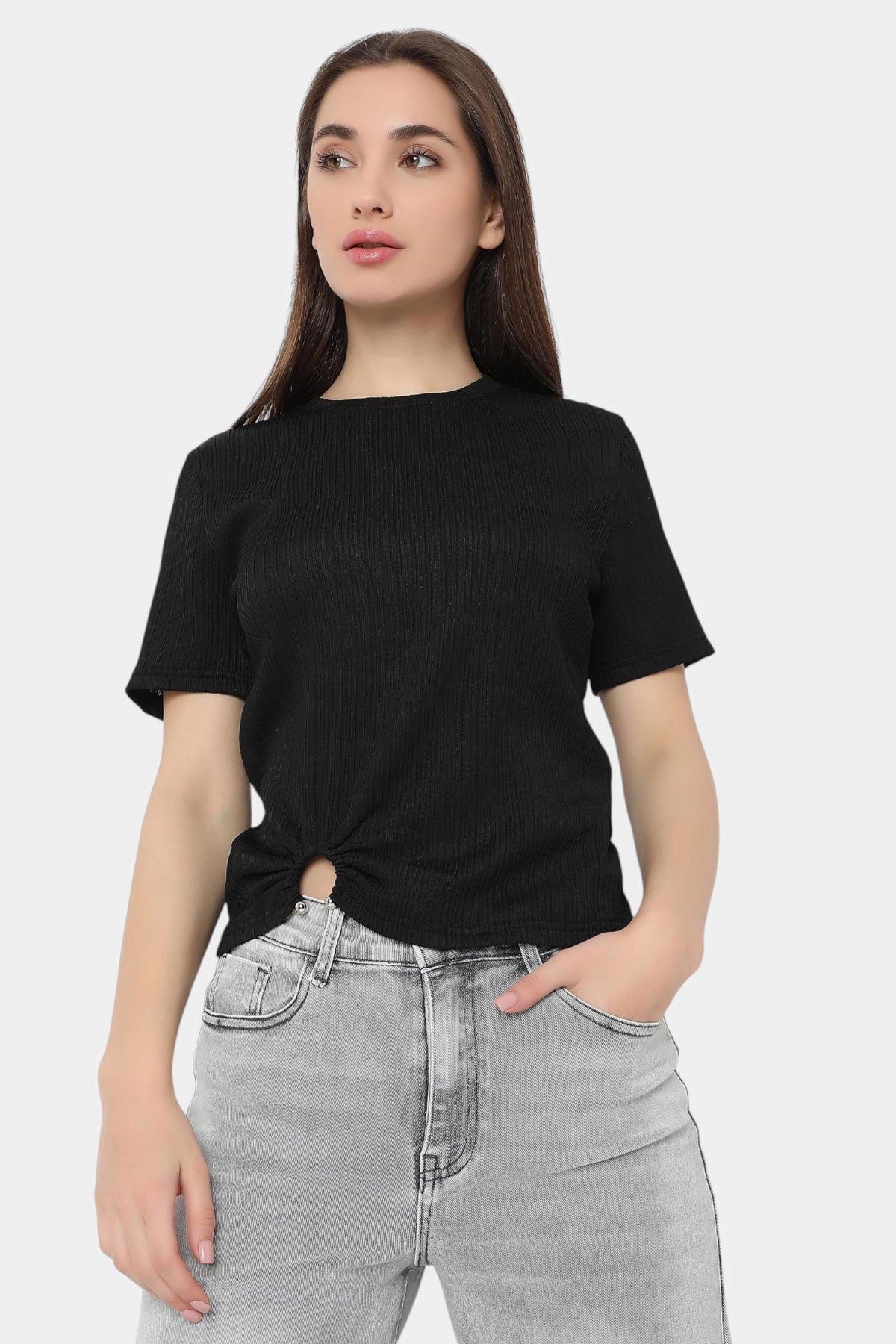 Ribbed Top with Ring Detail Hem