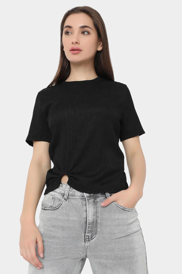 Ribbed Top with Ring Detail Hem