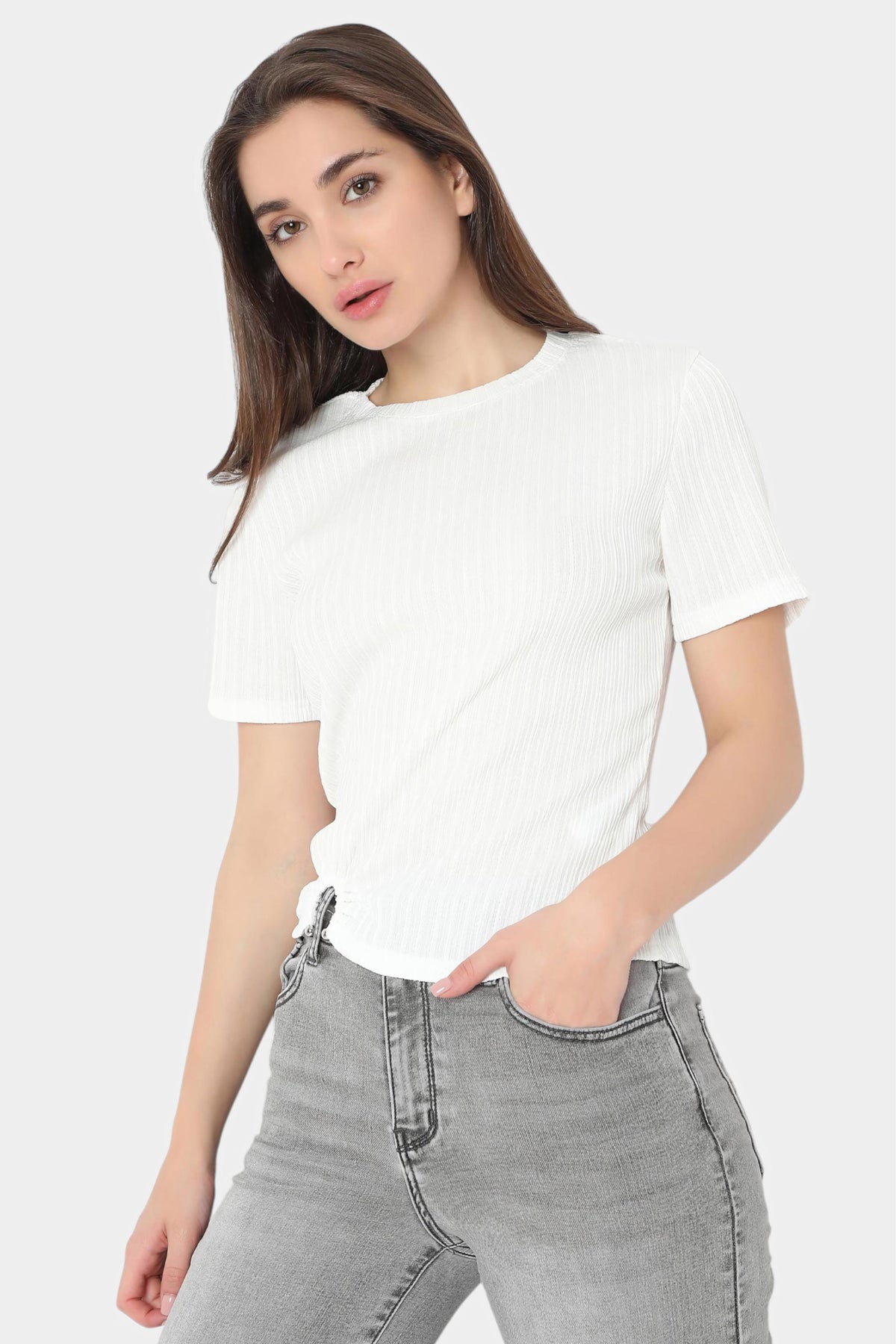 Ribbed Top with Ring Detail Hem