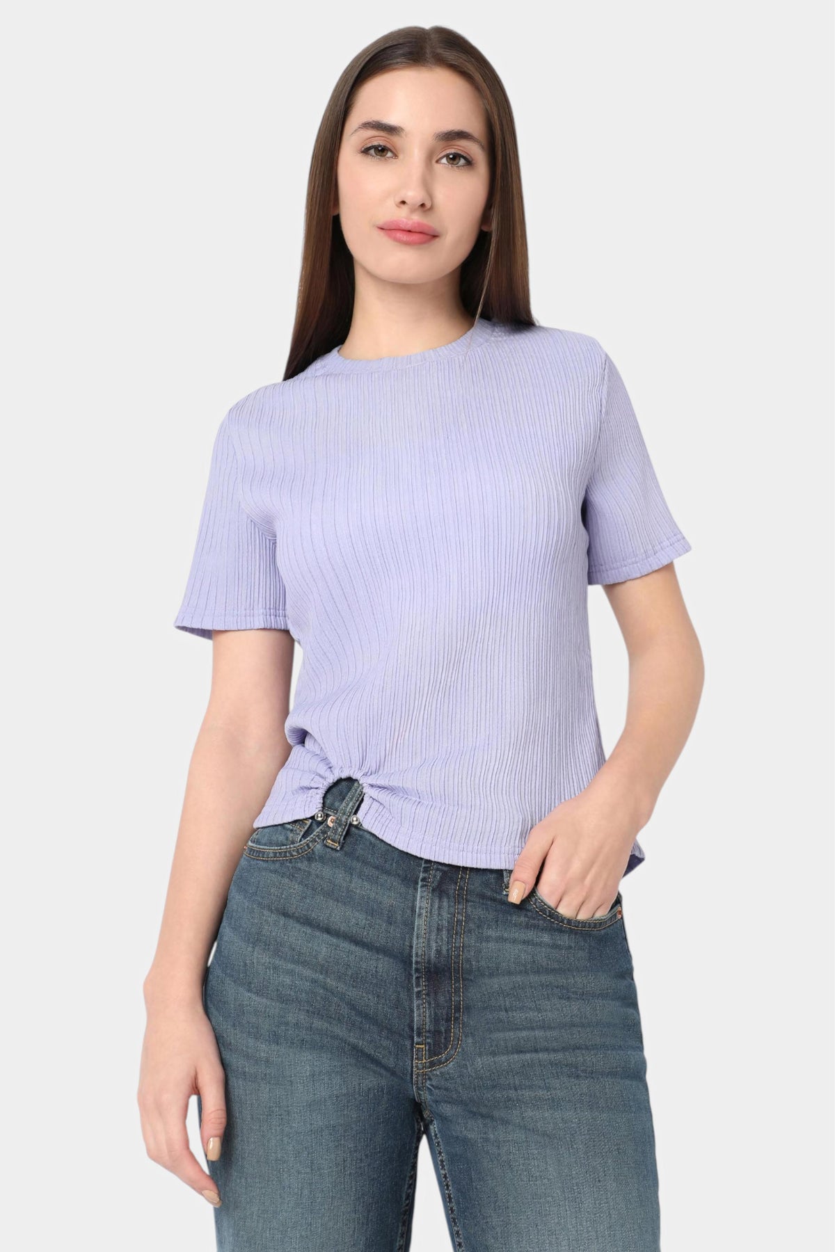 Ribbed Top with Ring Detail Hem