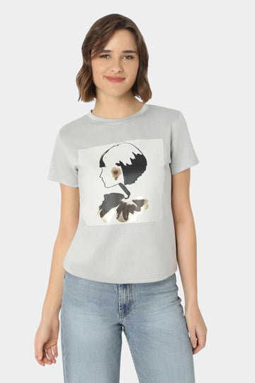 Grey Portrait Graphic Print T-Shirt