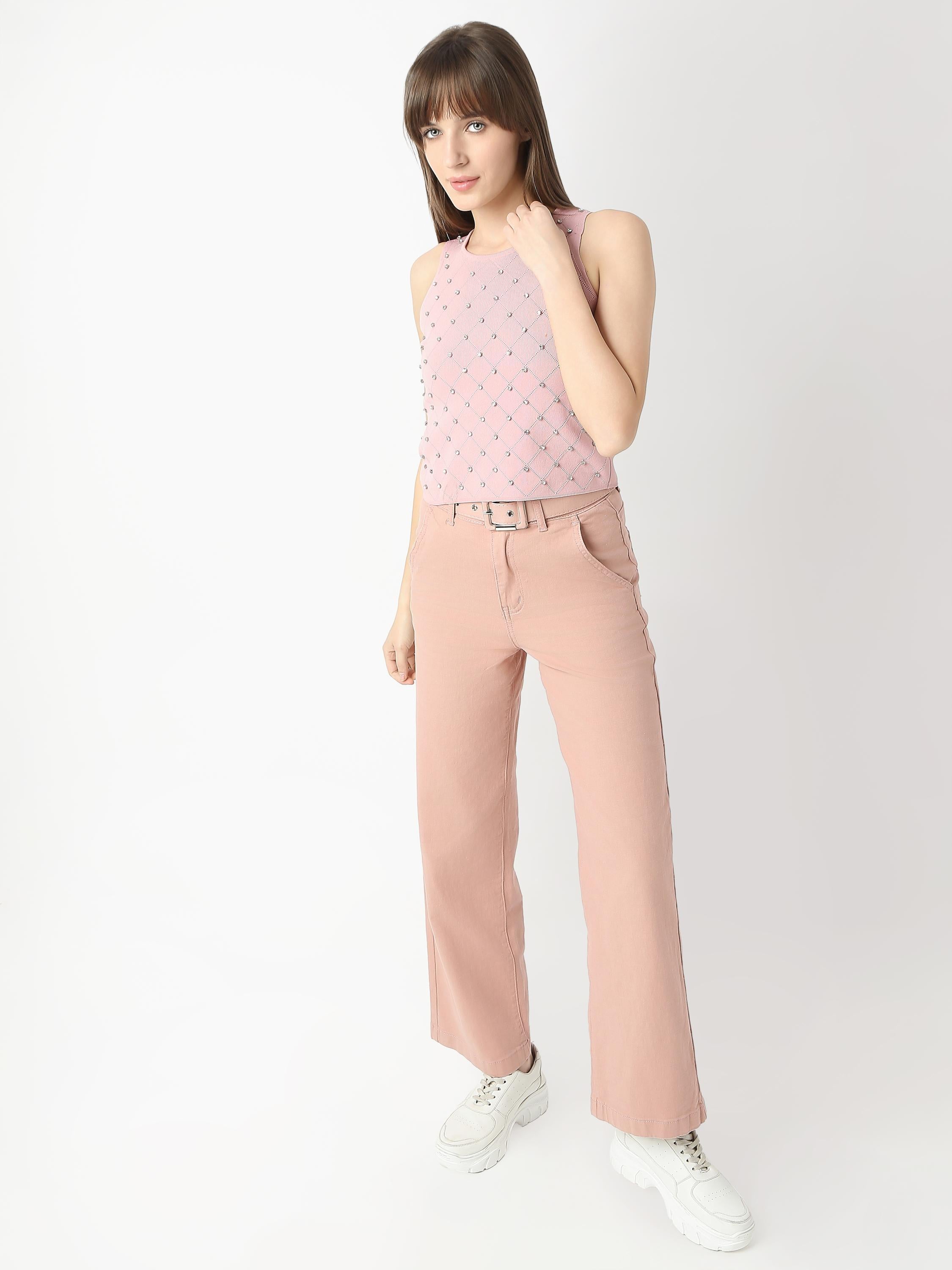 Diamond Knit Crop Top with All-Over Rhinestone Embellishment