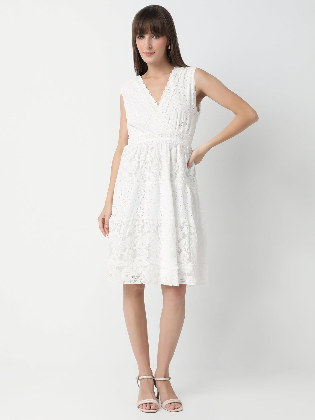 Women's Sleeveless Lace-Trimmed Tiered Dress