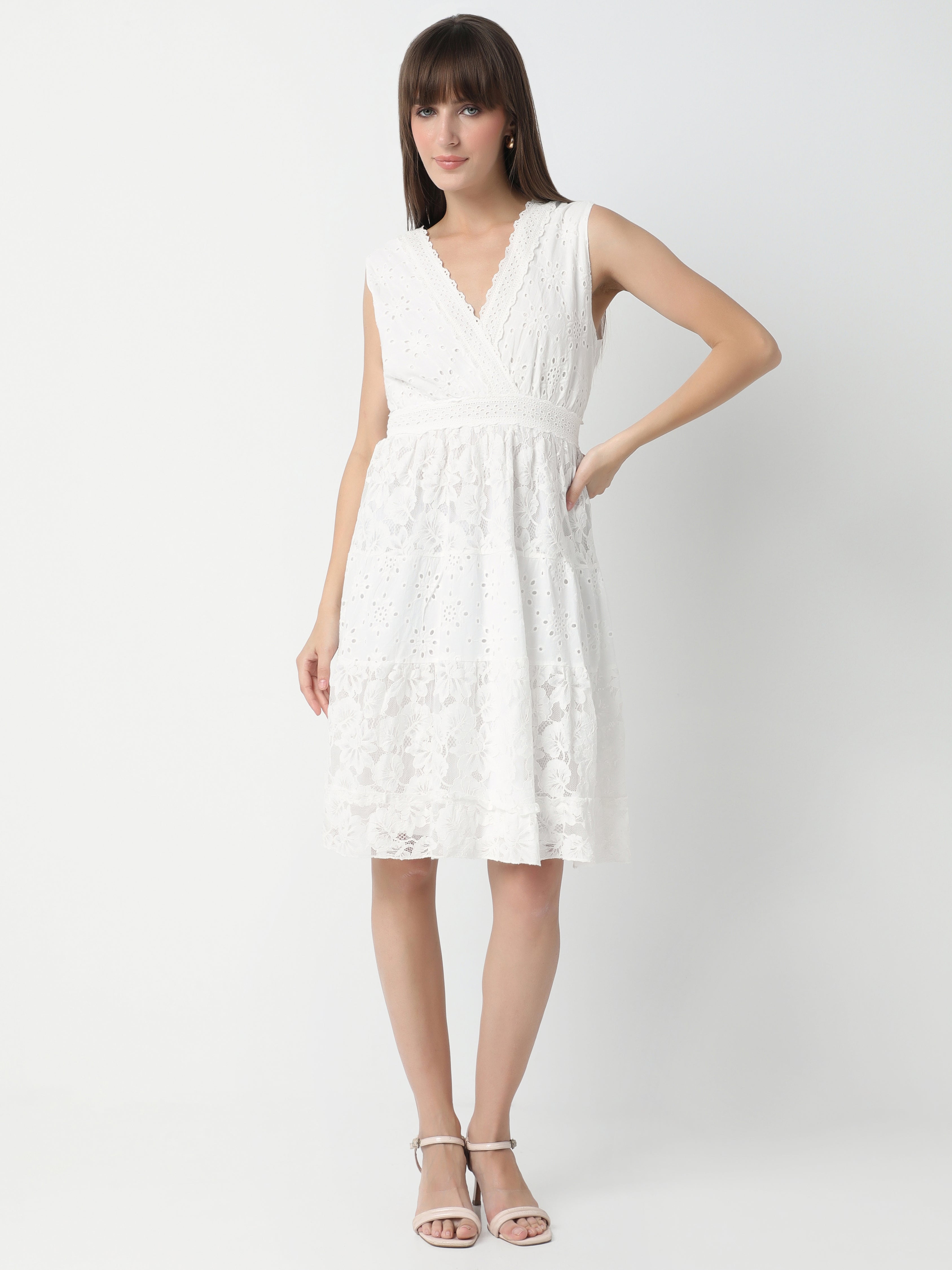 Women's Sleeveless Lace-Trimmed Tiered Dress