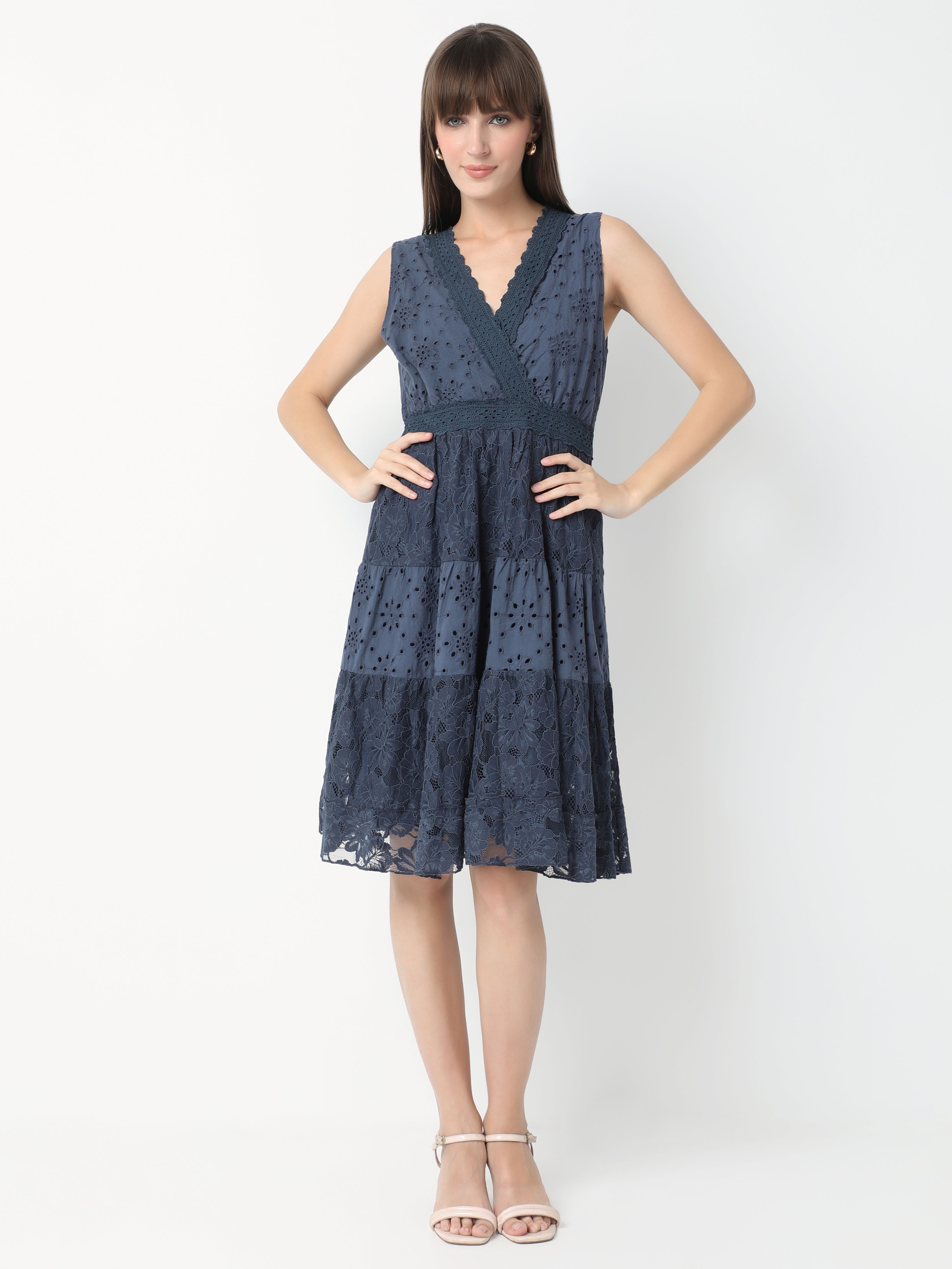 Women's Sleeveless Lace-Trimmed Tiered Dress