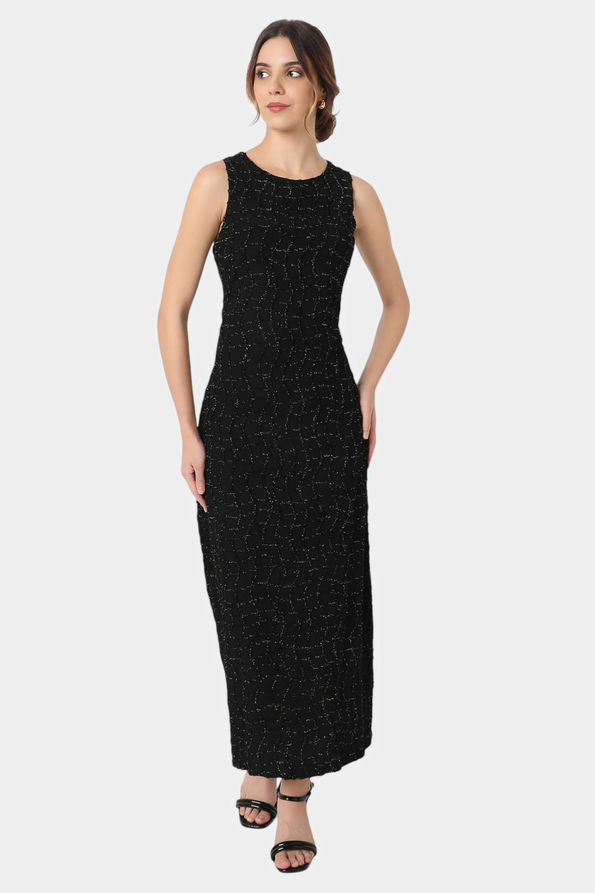 Black Textured Shimmer Bodycon Maxi Dress