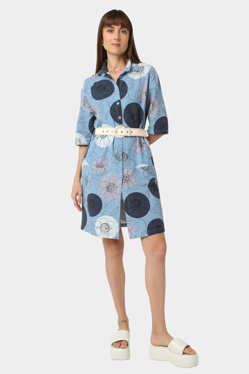 Floral Print Belted Shirt Dress