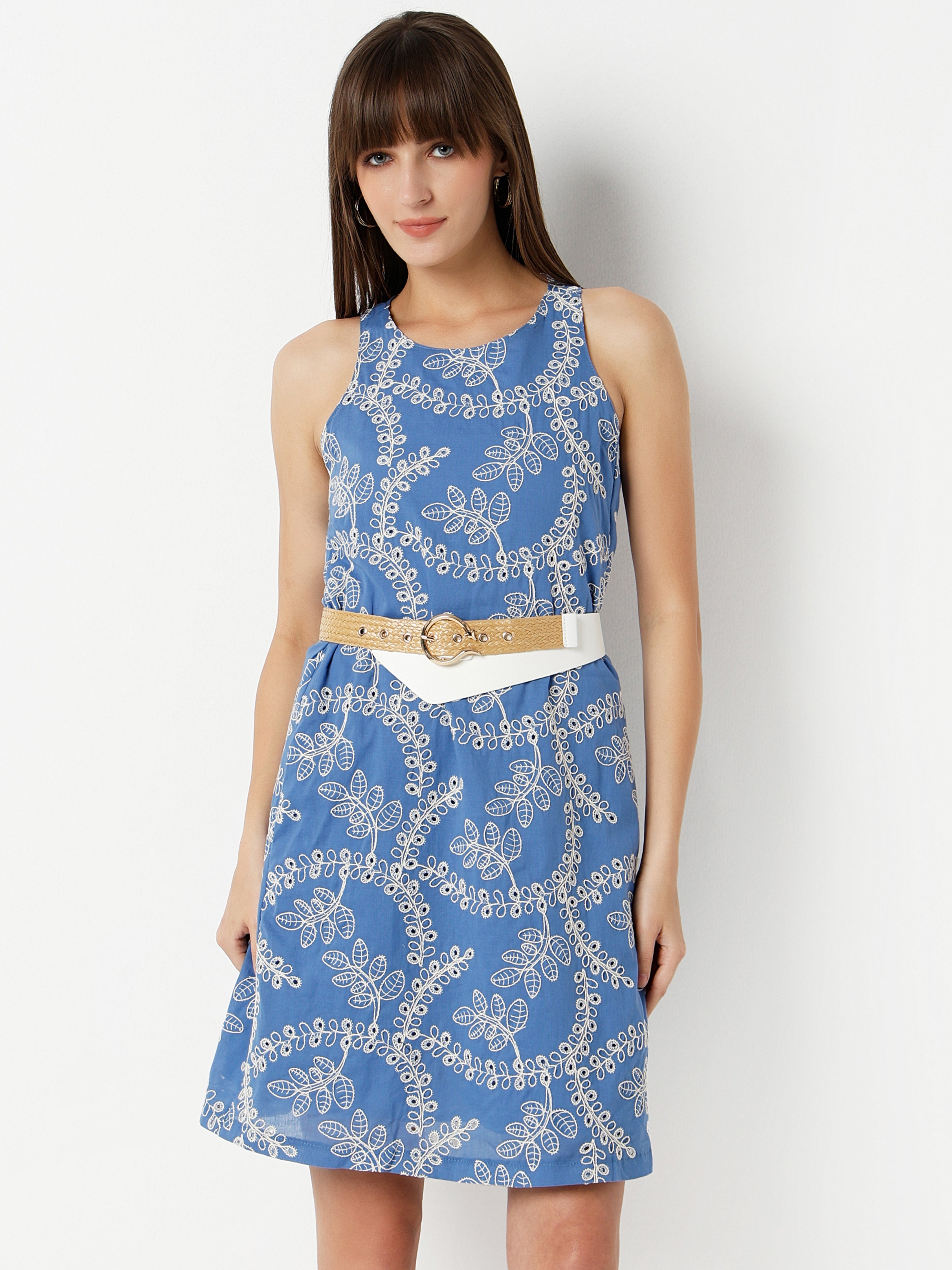 Women's Embroidered Sleeveless A-Line Dress