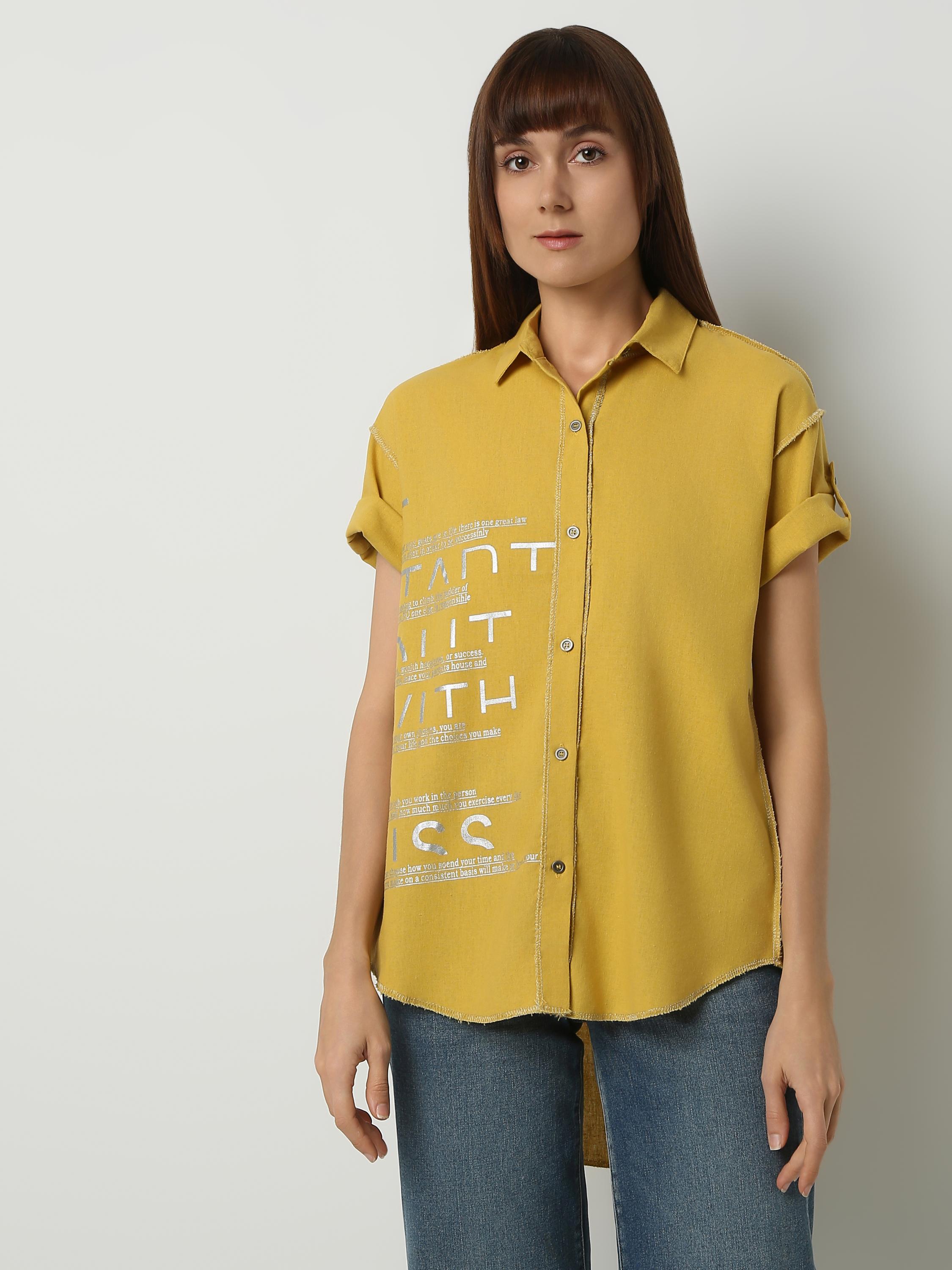 Statement Text Graphic Button Shirt