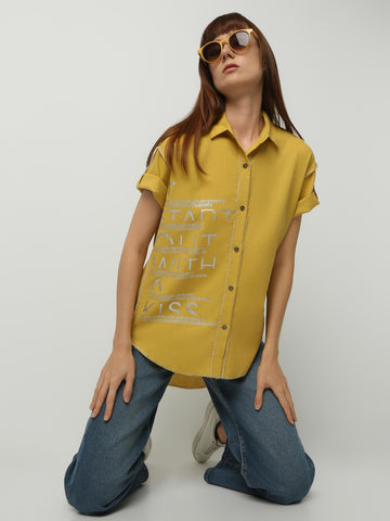 Statement Text Graphic Button Shirt