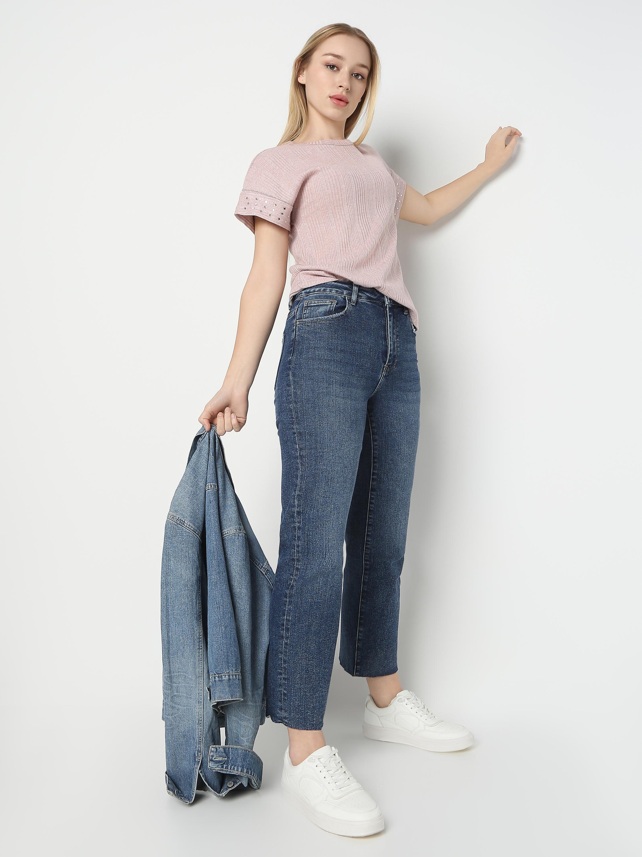 Studded Sleeve Ribbed Knit Top