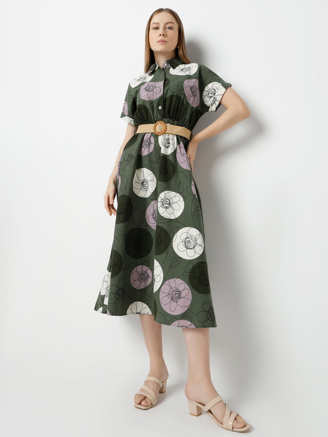 Women's Floral Print Midi Shirt Dress