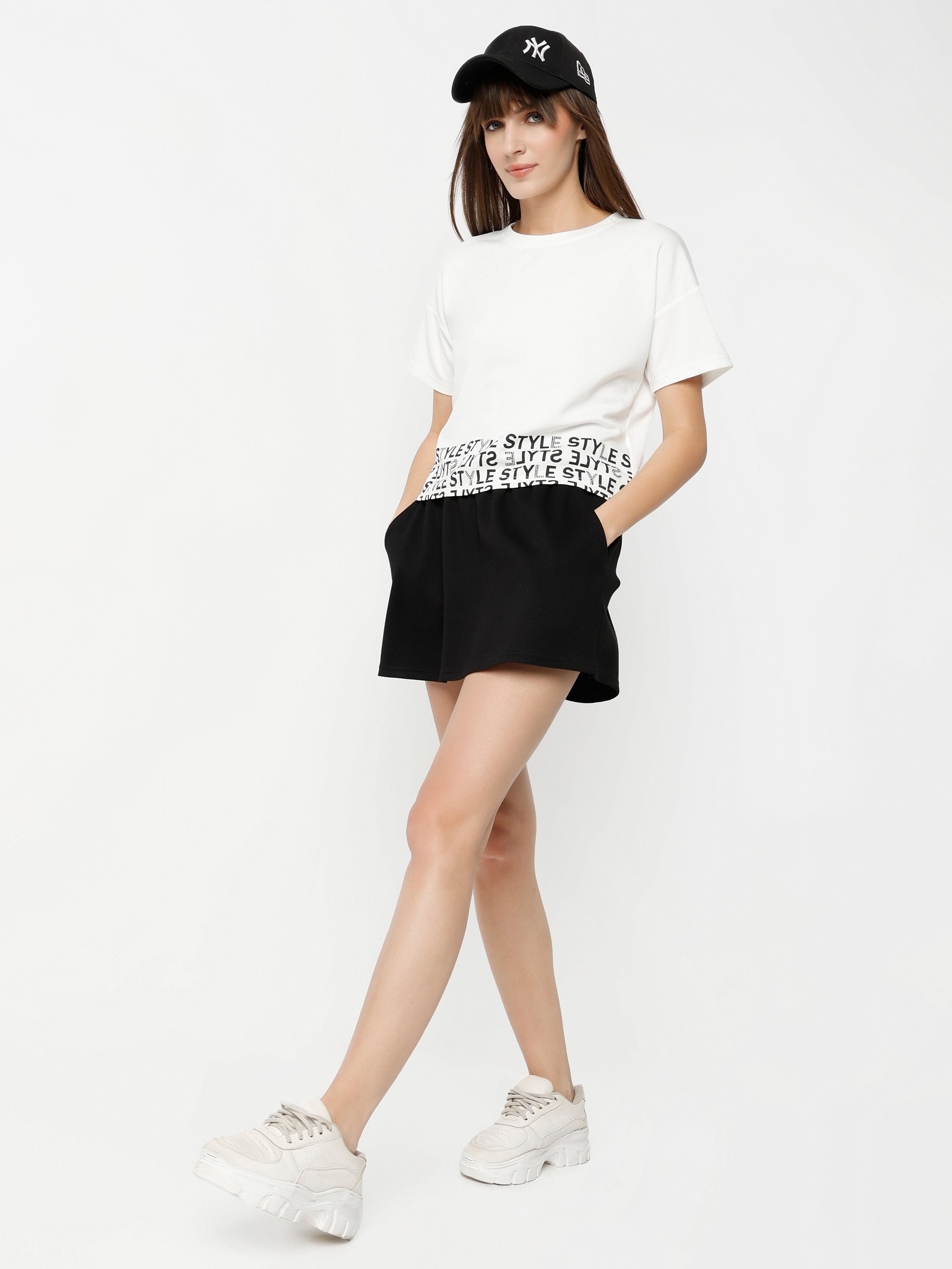 Women's Printed Crop Top with Short Pants-Set