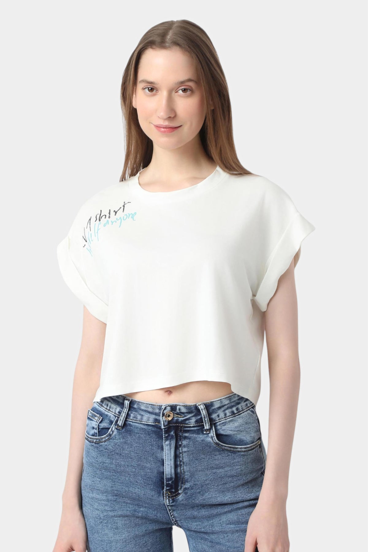 Typography Print Boxy Crop T-Shirt