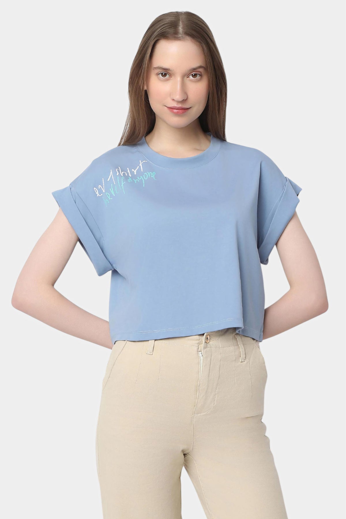 Typography Print Boxy Crop T-Shirt
