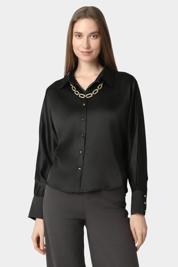 Satin Shirt with Chain Necklace Detail