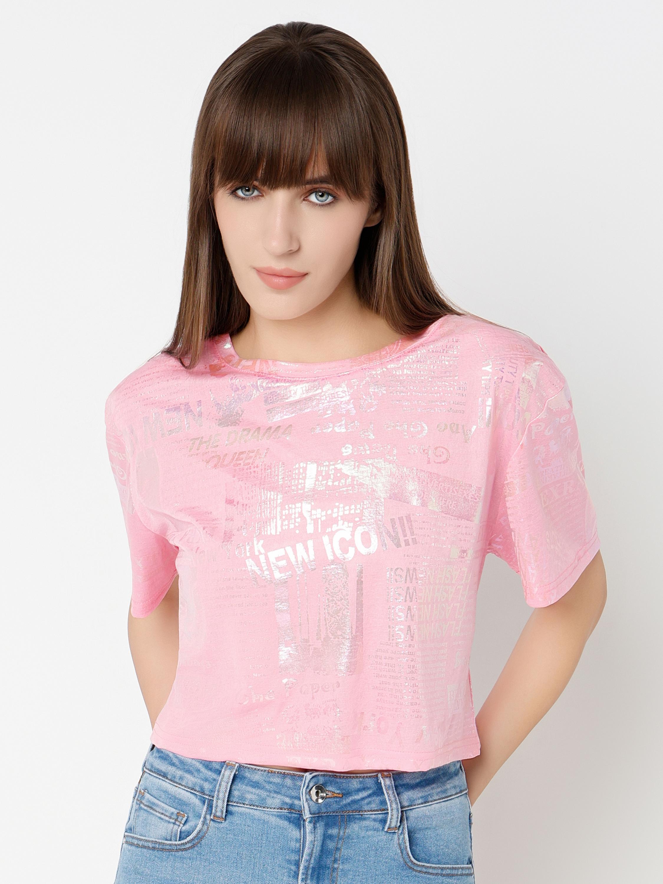 Metallic Graphic Statement Top