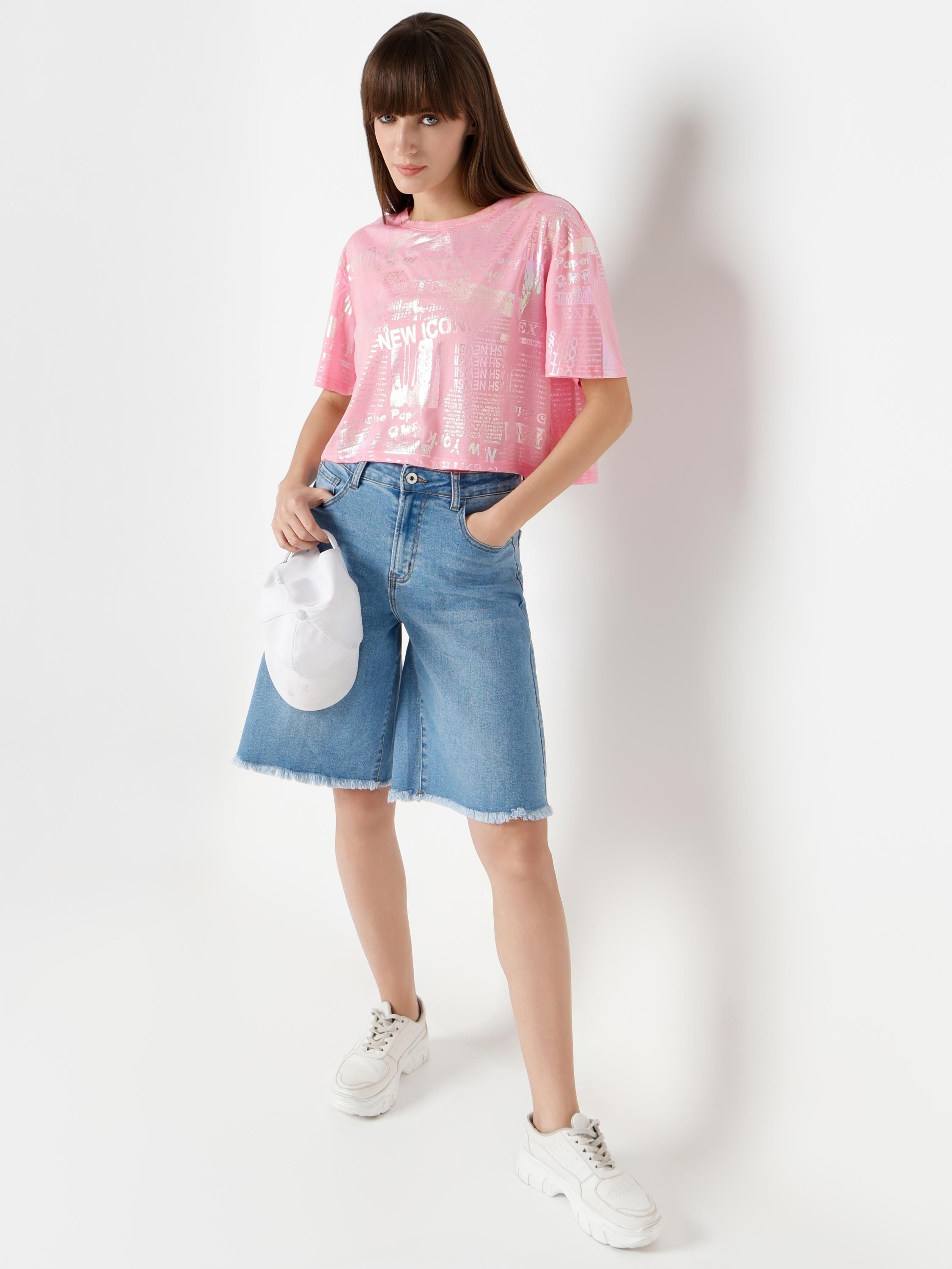 Metallic Graphic Statement Top