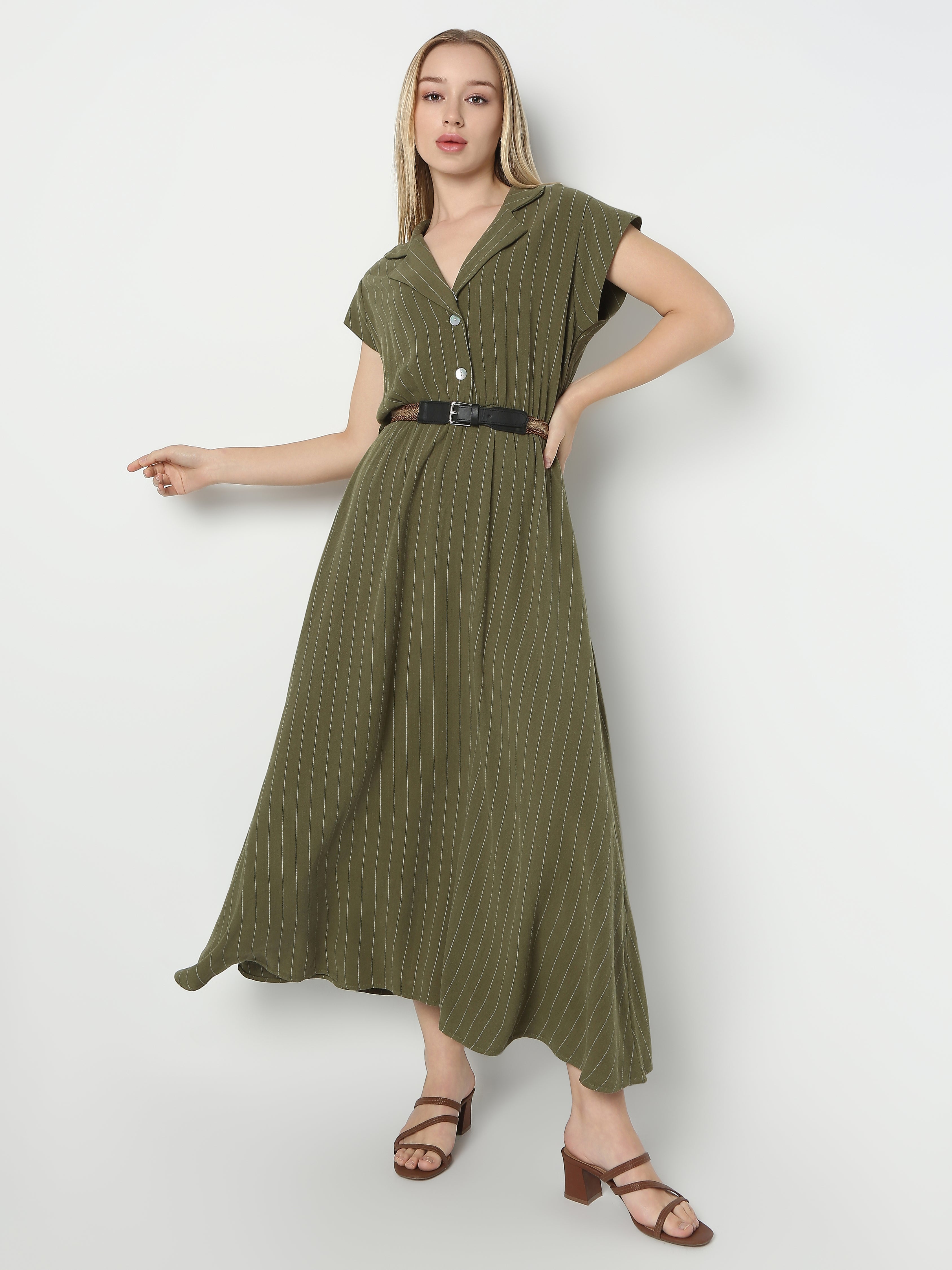Women's Striped Maxi Shirt Dress