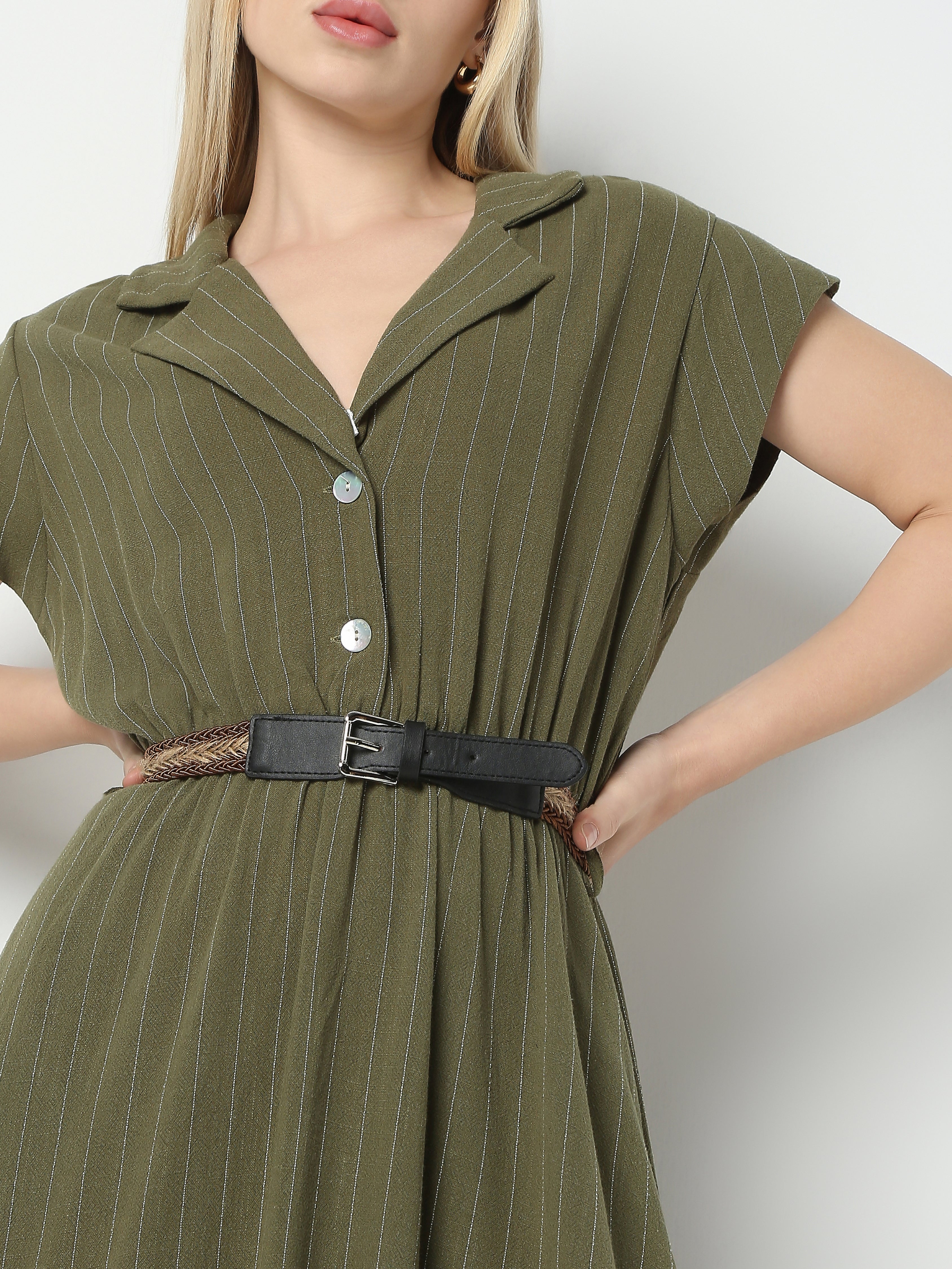 Women's Striped Maxi Shirt Dress