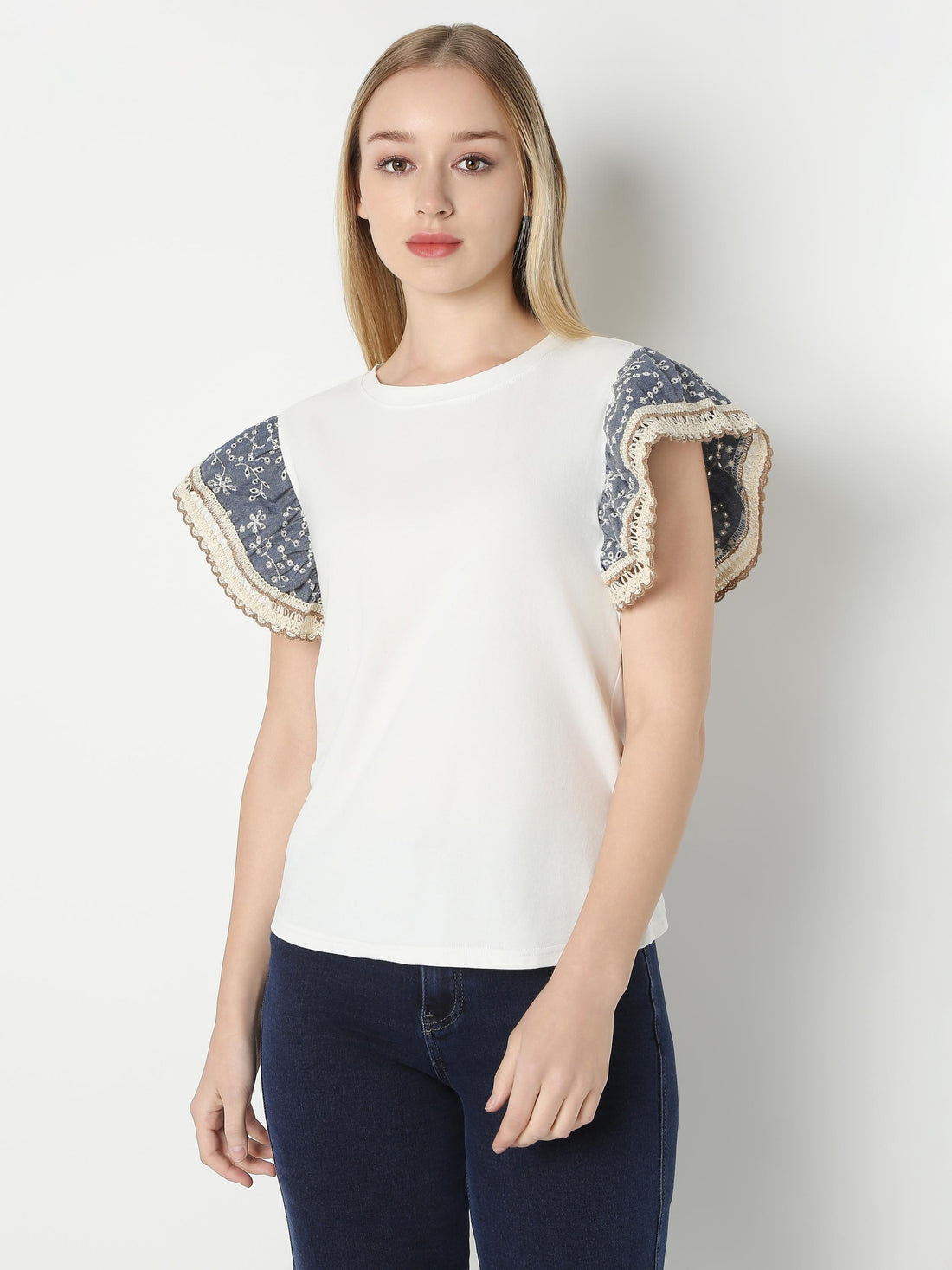 Lace Sleeve Detail Casual Top